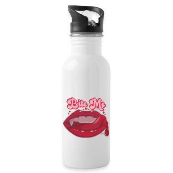 Sexy Groovy Halloween Design - Vampire Fangs - Water bottle with straw - white - Right