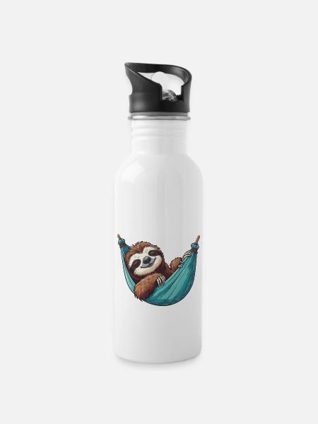 Faultier in der Hängematte Pyjama Schlaf - Trinkflasche mit integriertem Trinkhalm - Weiß