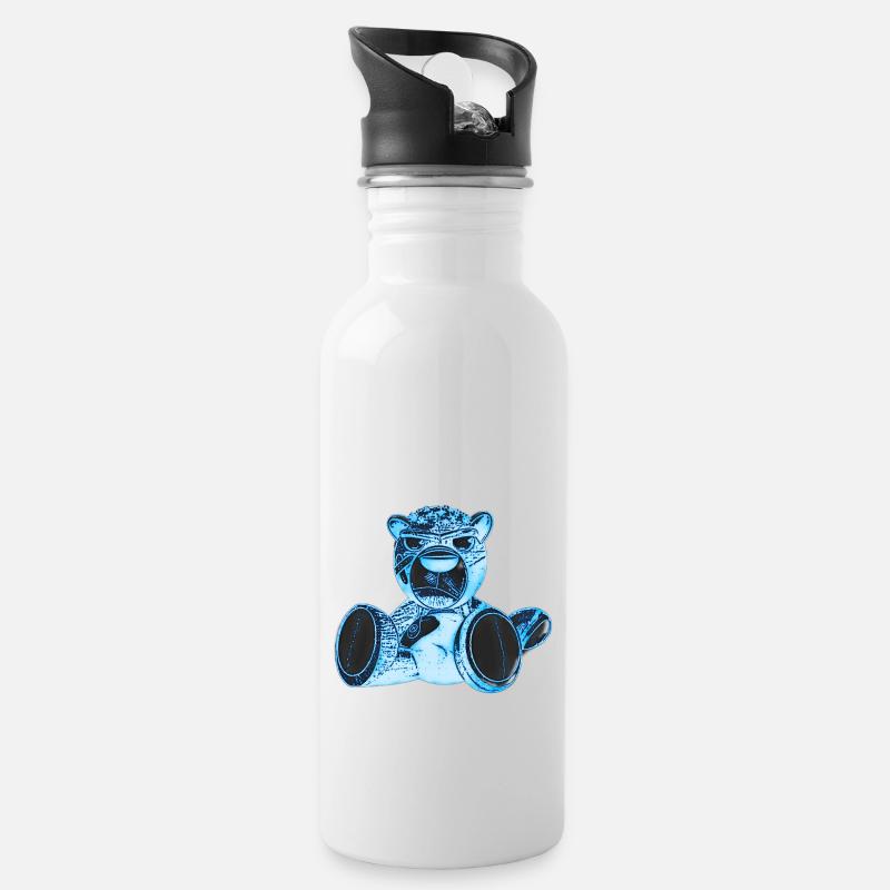 Creepy Teddy Blue - Trinkflasche mit integriertem Trinkhalm - Weiß