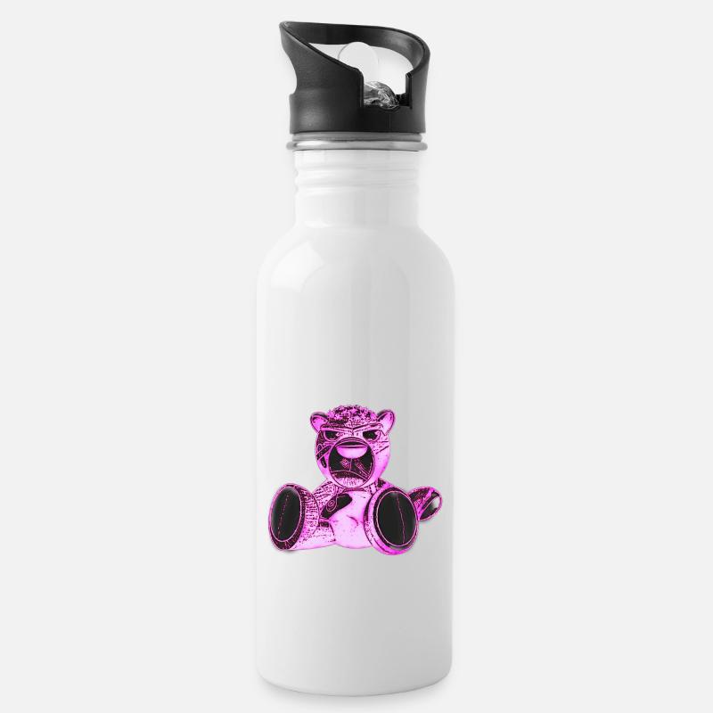 Creepy Teddy Pink - Trinkflasche mit integriertem Trinkhalm - Weiß