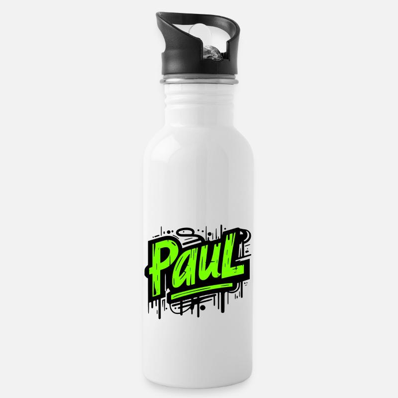 Paul Name Vorname Graffiti - Trinkflasche mit integriertem Trinkhalm - Weiß