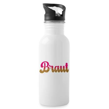 Team Braut! Pink, Gold Glitzer - Trinkflasche mit integriertem Trinkhalm - Weiß - Rechts