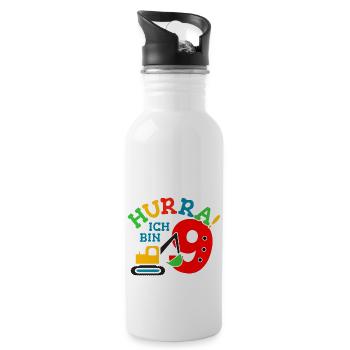 9. Geburstag Bagger - Trinkflasche mit integriertem Trinkhalm - Weiß - Rechts