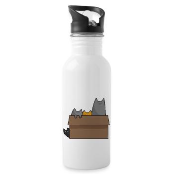 Cute Cats inside box, Love Cats - Water bottle with straw - white - Right