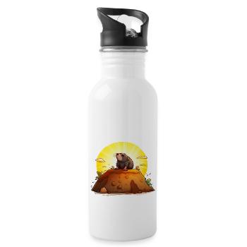 Lustiger Maulwurf auf seinem Hügel - Trinkflasche mit integriertem Trinkhalm - Weiß - Rechts
