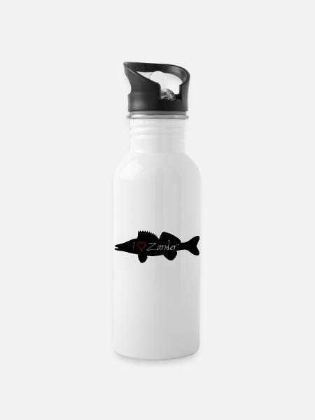 I Love Zander schwarz - Trinkflasche mit integriertem Trinkhalm - Weiß
