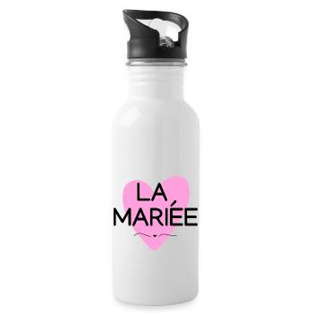 Brautherz Pink - Passendes T-Shirt - Trinkflasche mit integriertem Trinkhalm - Weiß - Rechts