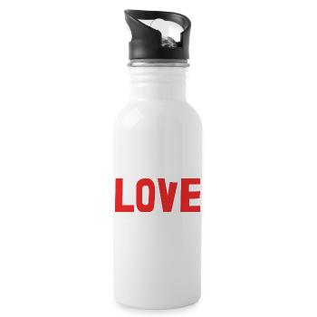 HERZ. HERZ. VALENTINSTAG. LIEBE. LIEBE. PAAR. - Trinkflasche mit integriertem Trinkhalm - Weiß - Rechts