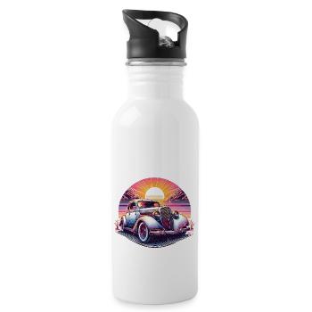 voiture vintage couché de soleil - Gourde avec paille intégrée - blanc - Droite