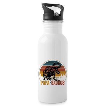 Papa Dinosaurier - Trinkflasche mit integriertem Trinkhalm - Weiß - Rechts