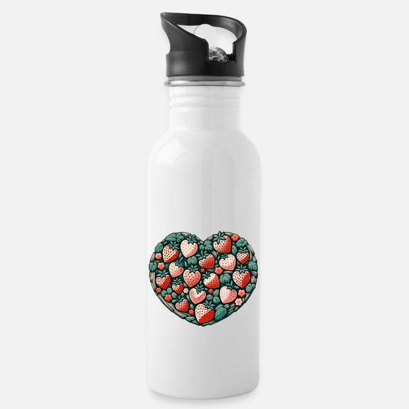 L’amour de la fraise - Gourde avec paille intégrée - blanc