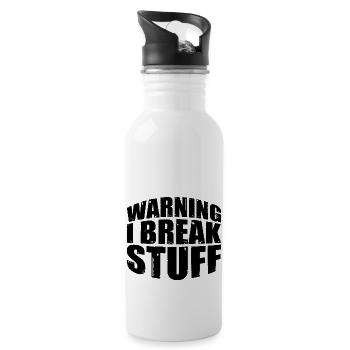 Warning I Break Stuff 7 - Water bottle with straw - white - Right