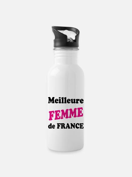 Best WOMAN in France - Water bottle with straw - white