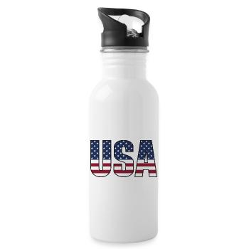 USA T-Shirt - Buchstaben der amerikanischen Flagge - Trinkflasche mit integriertem Trinkhalm - Weiß - Rechts