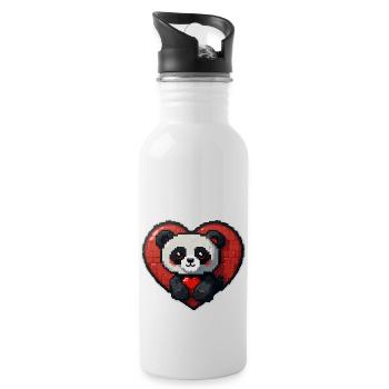 Pixel-Panda mit großem Herz - Trinkflasche mit integriertem Trinkhalm - Weiß - Rechts