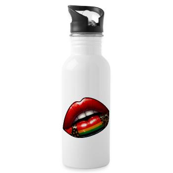 Kuss der Eleganz, rote Lippen - Trinkflasche mit integriertem Trinkhalm - Weiß - Rechts