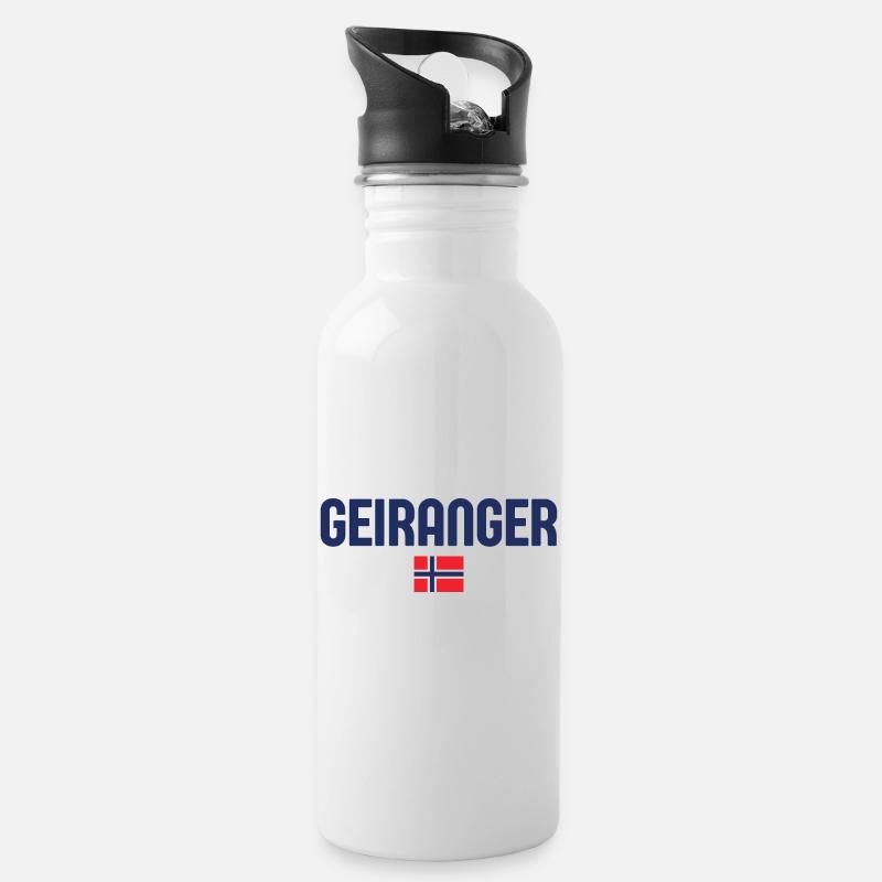 GEIRANGER Norwegen - Trinkflasche mit integriertem Trinkhalm - Weiß