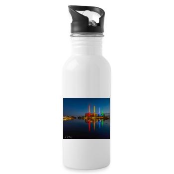 Kraftwerk bunt Wolfsburg - Trinkflasche mit integriertem Trinkhalm - Weiß - Rechts
