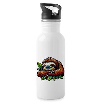Faultier - Trinkflasche mit integriertem Trinkhalm - Weiß - Rechts