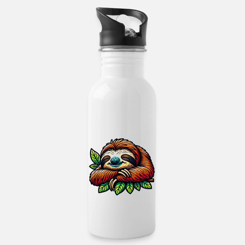 Faultier - Trinkflasche mit integriertem Trinkhalm - Weiß