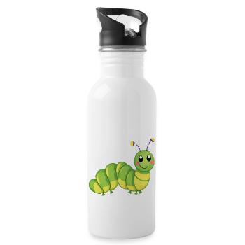 Lächelnde Raupe - Trinkflasche mit integriertem Trinkhalm - Weiß - Rechts