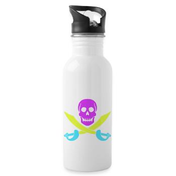 Pirat Schädel Säbel Schwerter Skelett Totenkopf - Trinkflasche mit integriertem Trinkhalm - Weiß - Rechts