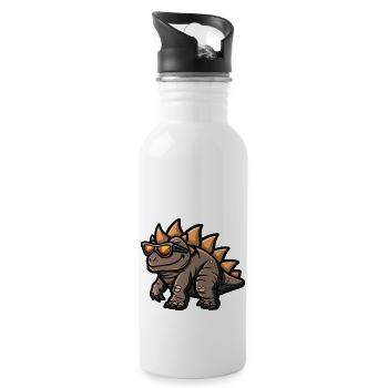 Dinosaurier stegosaurus Comic Cool - Trinkflasche mit integriertem Trinkhalm - Weiß - Rechts