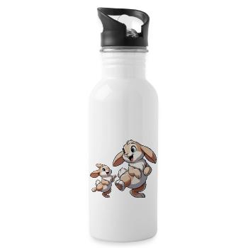 Rabbit mother with child frolicking brown - Water bottle with straw - white - Right