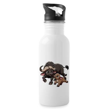 Cape buffalo mother and child - Water bottle with straw - white - Right