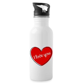 rotes Herz rot Herz Geschenk Valentinstag  - Trinkflasche mit integriertem Trinkhalm - Weiß - Rechts