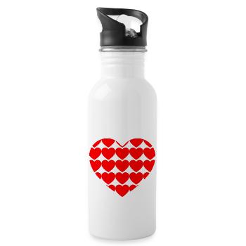 Herz mit Herzen - Trinkflasche mit integriertem Trinkhalm - Weiß - Rechts