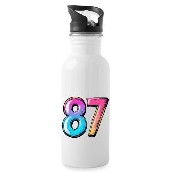 87 Zahl Bunt - Trinkflasche mit integriertem Trinkhalm - Weiß - Rechts