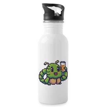 Wurm Pixel Bier - Trinkflasche mit integriertem Trinkhalm - Weiß - Rechts