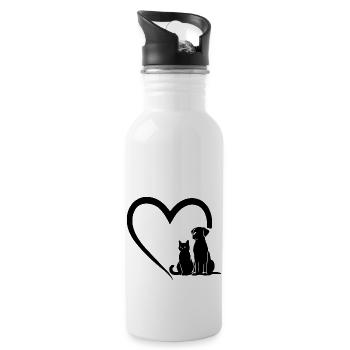 Dog Puppy and Baby Cat Heart, Animal Dog Cat Heart - Water bottle with straw - white - Right