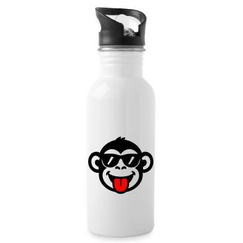 Affe Zunge Lustig - Trinkflasche mit integriertem Trinkhalm - Weiß - Rechts