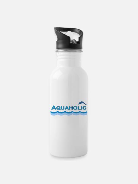 AQUAHOLIC - Trinkflasche mit integriertem Trinkhalm - Weiß