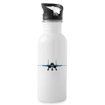 Blauer Kampfjet Frontansicht - Trinkflasche mit integriertem Trinkhalm - Weiß - Rechts
