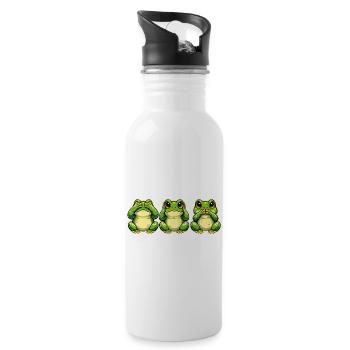Three Frogs Lake Hear Speak Funny Motif - Water bottle with straw - white - Right