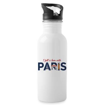 Paris Liebe – Eiffelturm & Baguette Design - Trinkflasche mit integriertem Trinkhalm - Weiß - Rechts