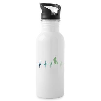 Vater und Sohn Herzschlag Geschenk Vater Sohn - Trinkflasche mit integriertem Trinkhalm - Weiß - Rechts