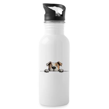 Spähriger Staffy lustiger Hundeliebhaber-Merch - Trinkflasche mit integriertem Trinkhalm - Weiß - Rechts