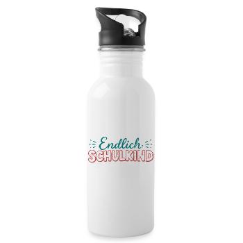 Endlich Schulkind Schulstart - Trinkflasche mit integriertem Trinkhalm - Weiß - Rechts