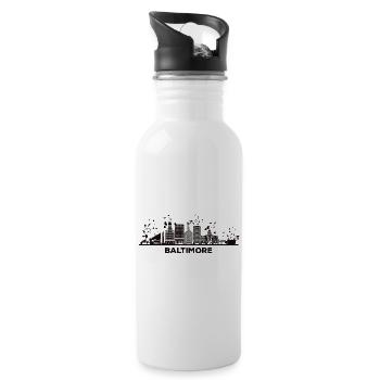 Baltimorean Watercolor Skyline Baltimore - Water bottle with straw - white - Right