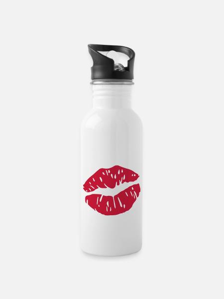 Kuss - Trinkflasche mit integriertem Trinkhalm - Weiß