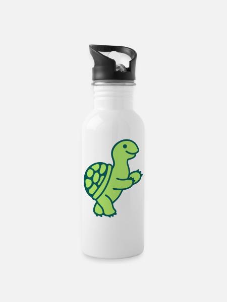Schildkröte 2 - Trinkflasche mit integriertem Trinkhalm - Weiß