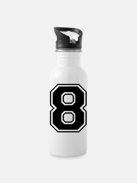 Varsity Number 8 - Water bottle with straw - white