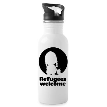Refugees welcome - Trinkflasche mit integriertem Trinkhalm - Weiß - Rechts