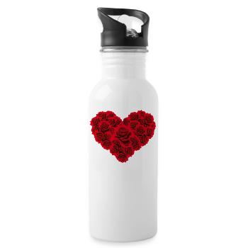 Rosen Liebesherz Herz Liebe rot - Trinkflasche mit integriertem Trinkhalm - Weiß - Rechts