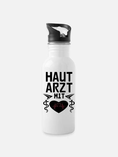Hautarzt mit Herz Geschenk - Trinkflasche mit integriertem Trinkhalm - Weiß