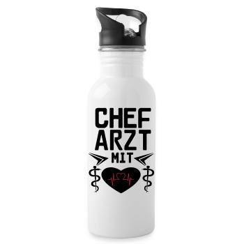 Chefarzt mit Herz Geschenk - Trinkflasche mit integriertem Trinkhalm - Weiß - Rechts